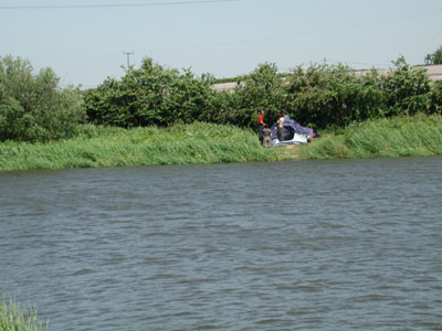 campers at the lake